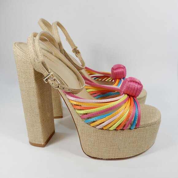 Larroude Valerie Knotted Satin Platform Sandals Sz 8.5 Multi 140MM Heel NEW $330 - Picture 9 of 16